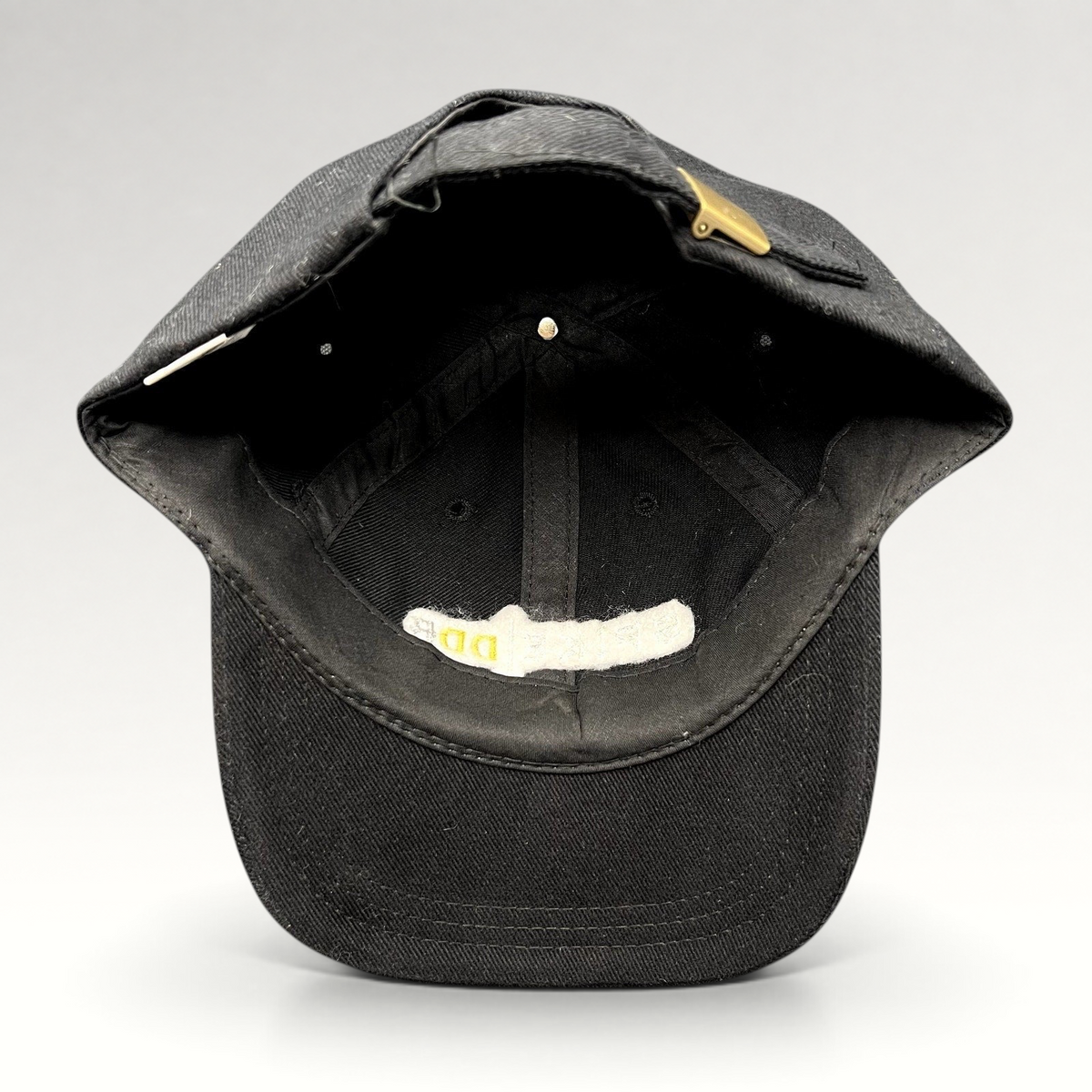 Raree Finds vintage black brushed cotton Spike DDB strapback hat with adjustable brass buckle closure