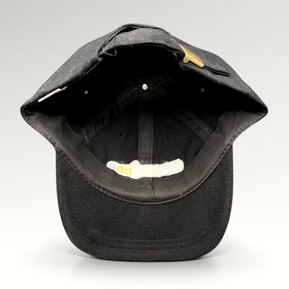 Raree Finds vintage black brushed cotton Spike DDB strapback hat with adjustable brass buckle closure