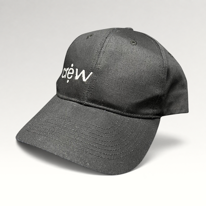 Raree Finds black KC Headwear snapback hat with white embroidered crew logo on a structured six-panel crown