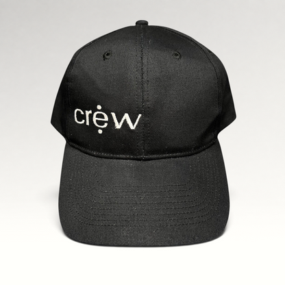 Raree Finds black KC Headwear snapback hat with white embroidered crew logo on a structured six-panel crown