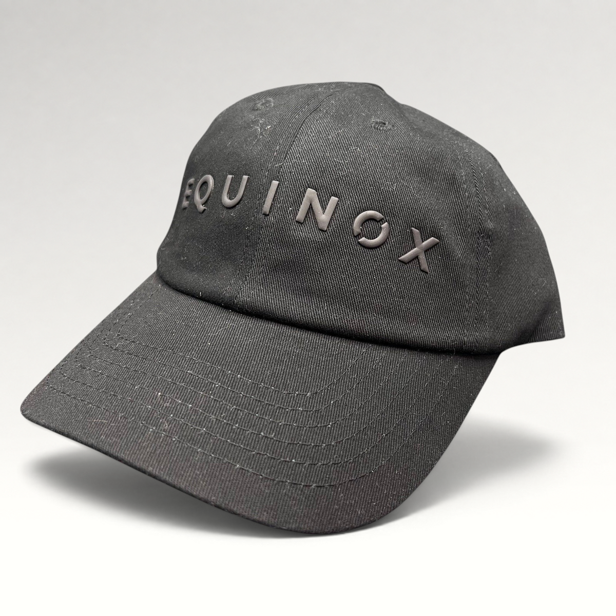 Raree Finds black Equinox x DI Snapback fitness hat with raised rubberized logo and adjustable strapback closure