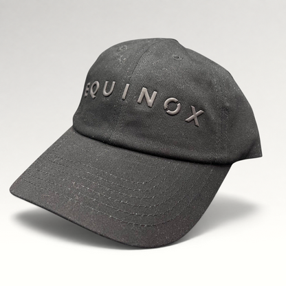 Raree Finds black Equinox x DI Snapback fitness hat with raised rubberized logo and adjustable strapback closure
