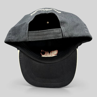 Raree Finds black cotton strapback hat with Everyone Goes Home embroidery on the back and CMC logo on the interior