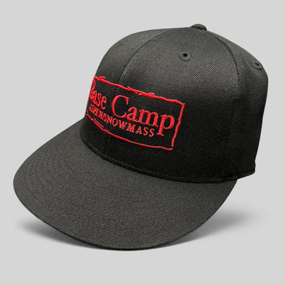 Raree Finds black Flexfit 210 fitted cap with red Base Camp Aspen Snowmass embroidered logo on the front