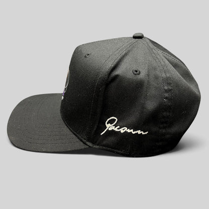 Raree Finds black Grammy U PacSun snapback hat with side embroidery and flat bill, side profile view
