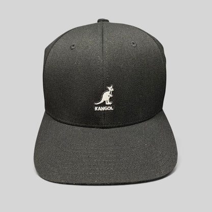 Raree Finds black Kangol flexfit baseball cap with white embroidered kangaroo logo and structured crown