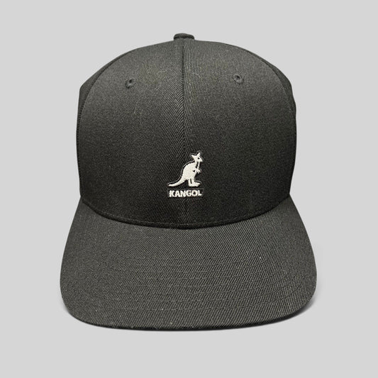 Raree Finds black Kangol flexfit baseball cap with white embroidered kangaroo logo and structured crown