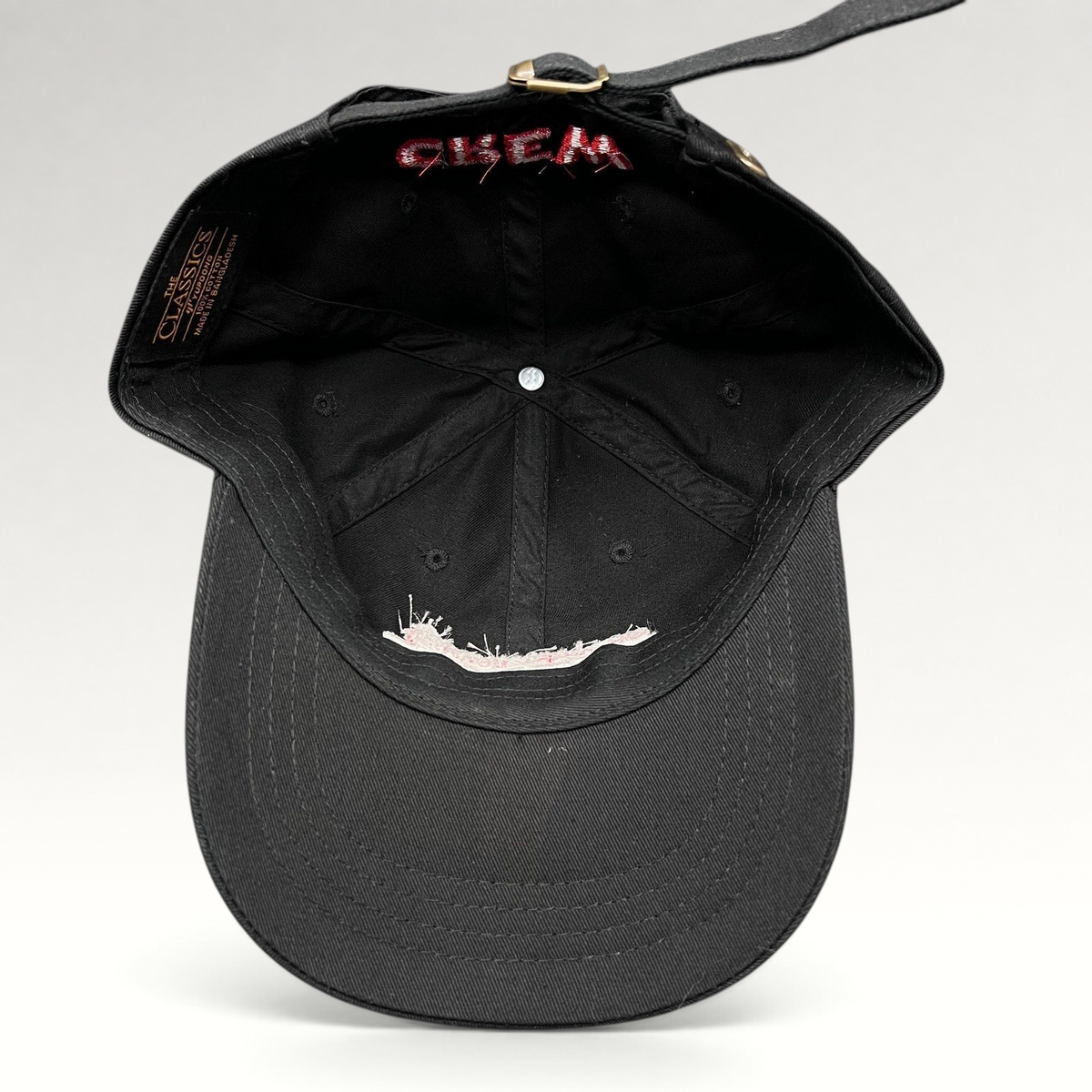 Raree Finds black cotton Looney Tunes crew strapback hat with brass buckle and interior Yupoong branding
