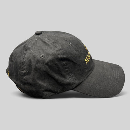 Raree Finds black strapback hat with gold embroidered Macallan Scotch Whisky logo on the front