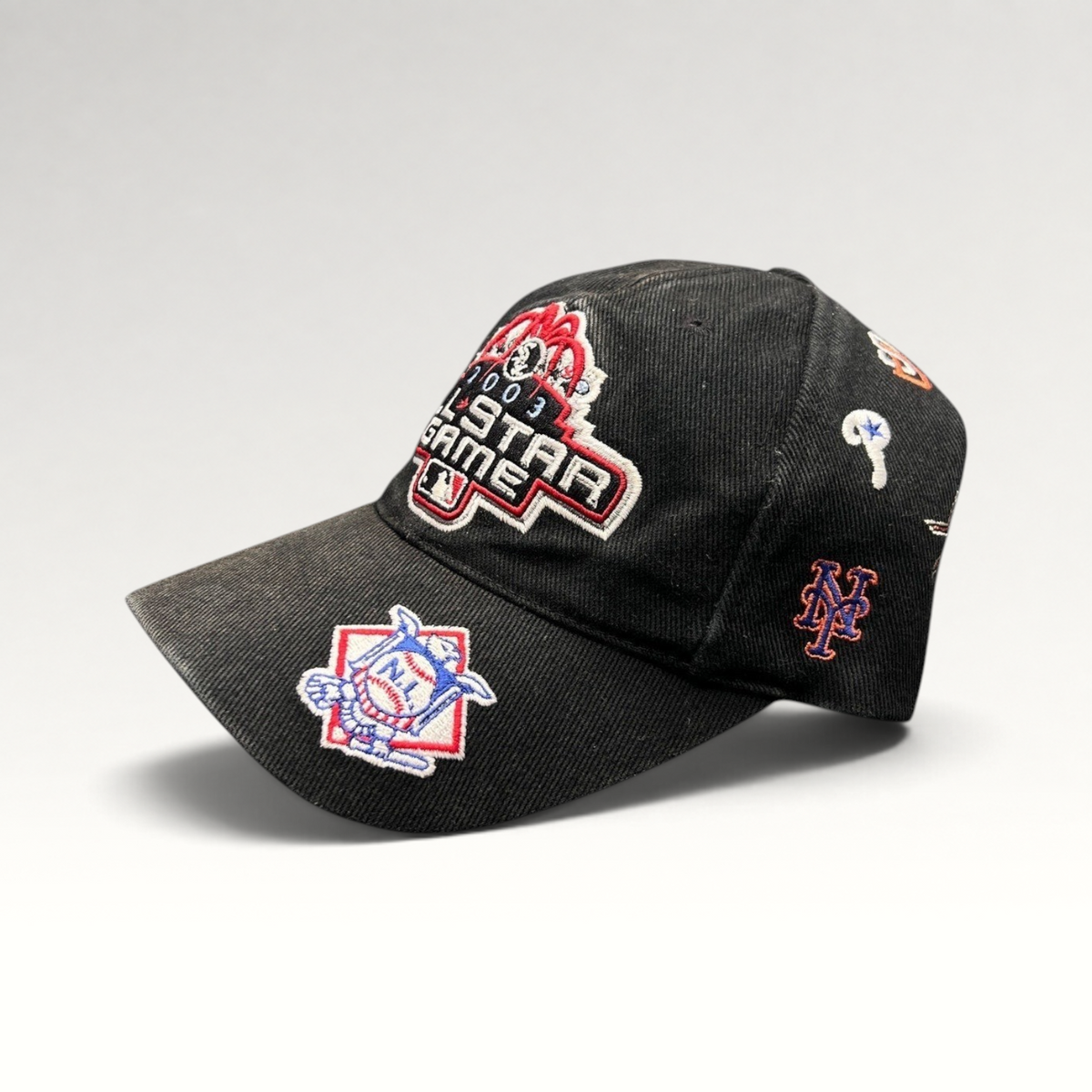 Raree Finds black cotton twill 2003 MLB All-Star Game Chicago adjustable hat with multi-team embroidered logos