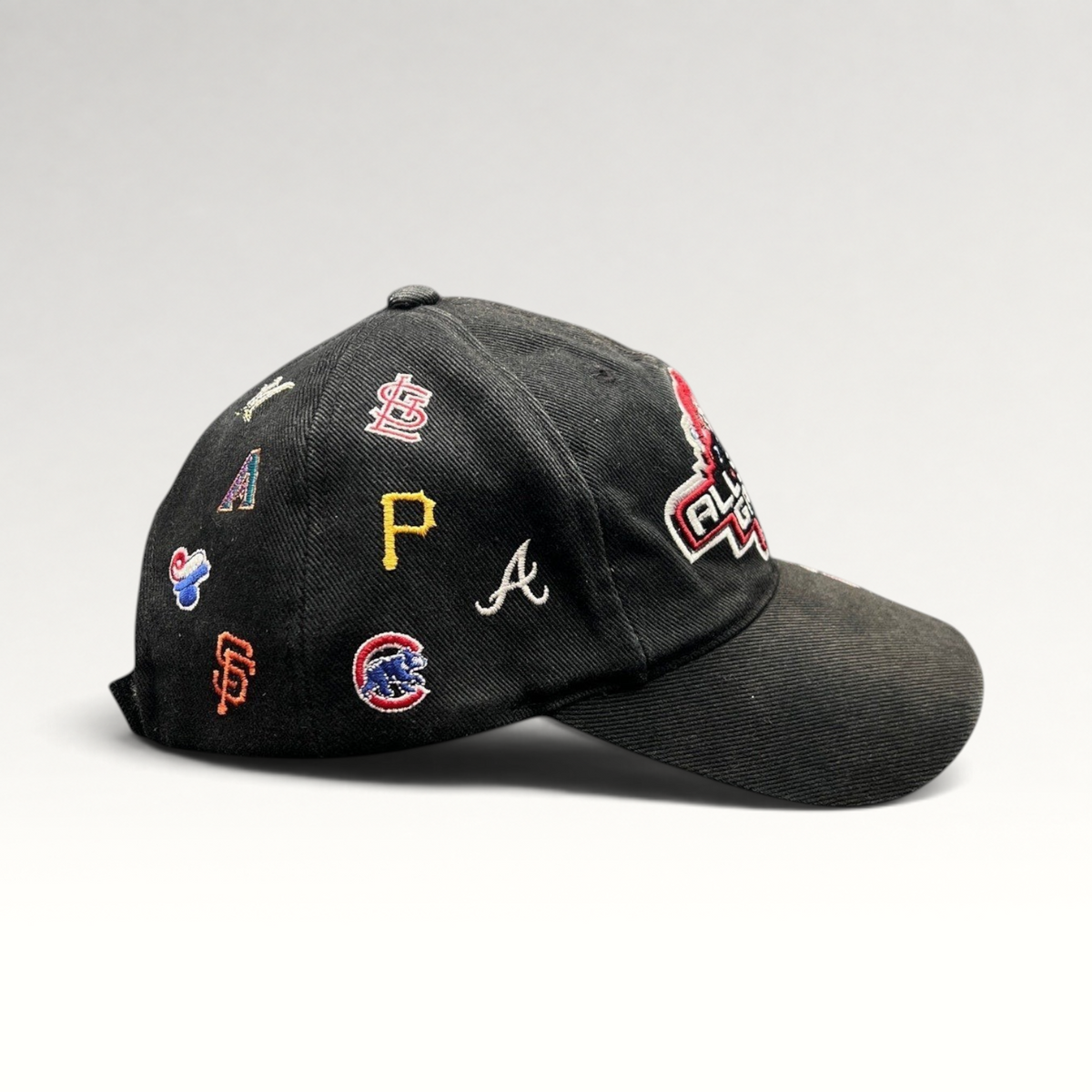 Raree Finds black cotton twill 2003 MLB All-Star Game adjustable hat with multi-team embroidered logos on the side