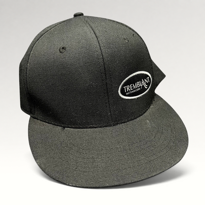 Raree Finds black Fits snapback hat featuring an embroidered white oval Mont Tremblant ski resort logo on the front.