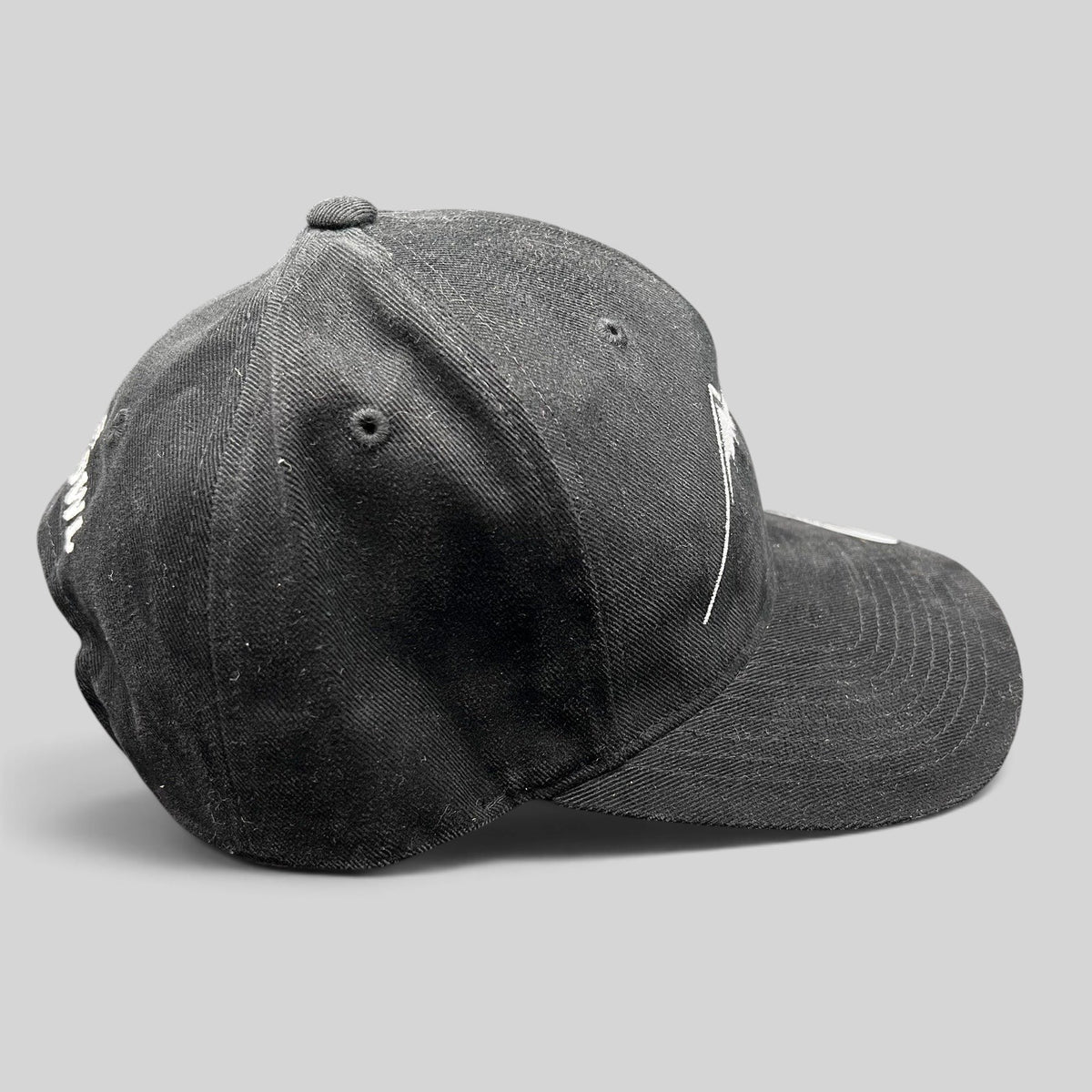 Raree Finds black Yupoong strapback hat with white Humphreys Peak mountain embroidery and curved brim