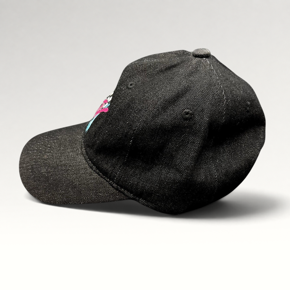 Raree Finds black MTV Music Television strapback hat with embroidered logo and checkered detail on a curved brim.