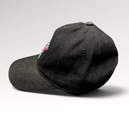 Raree Finds black MTV Music Television strapback hat with embroidered logo and checkered detail on a curved brim.