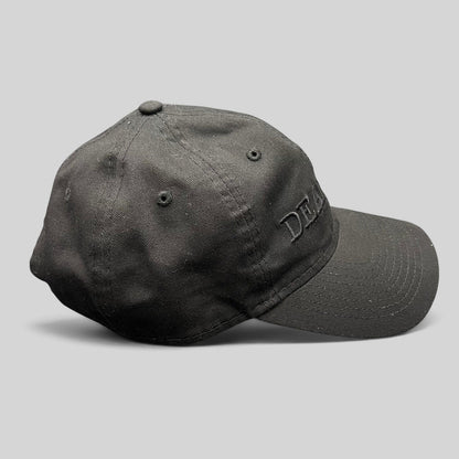 Raree Finds black New Era 9TWENTY strapback hat with tonal DEADLINE embroidery on the front and curved bill.