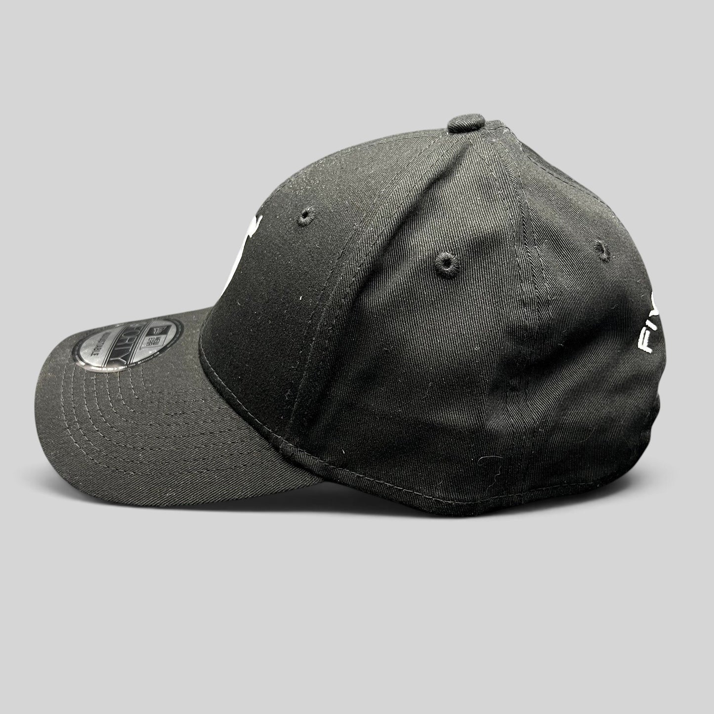 Raree Finds black New Era 9FORTY strapback hat with white Five Park Miami Beach elephant crest logo and curved brim