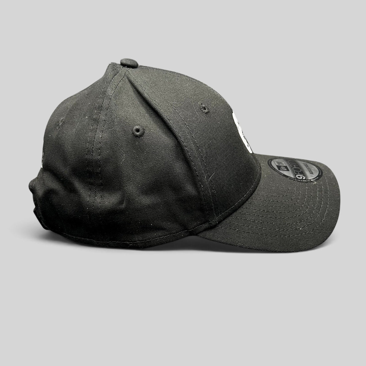 Raree Finds black New Era 9FORTY strapback hat with white embroidered Five Park Miami Beach crest logo and curved brim