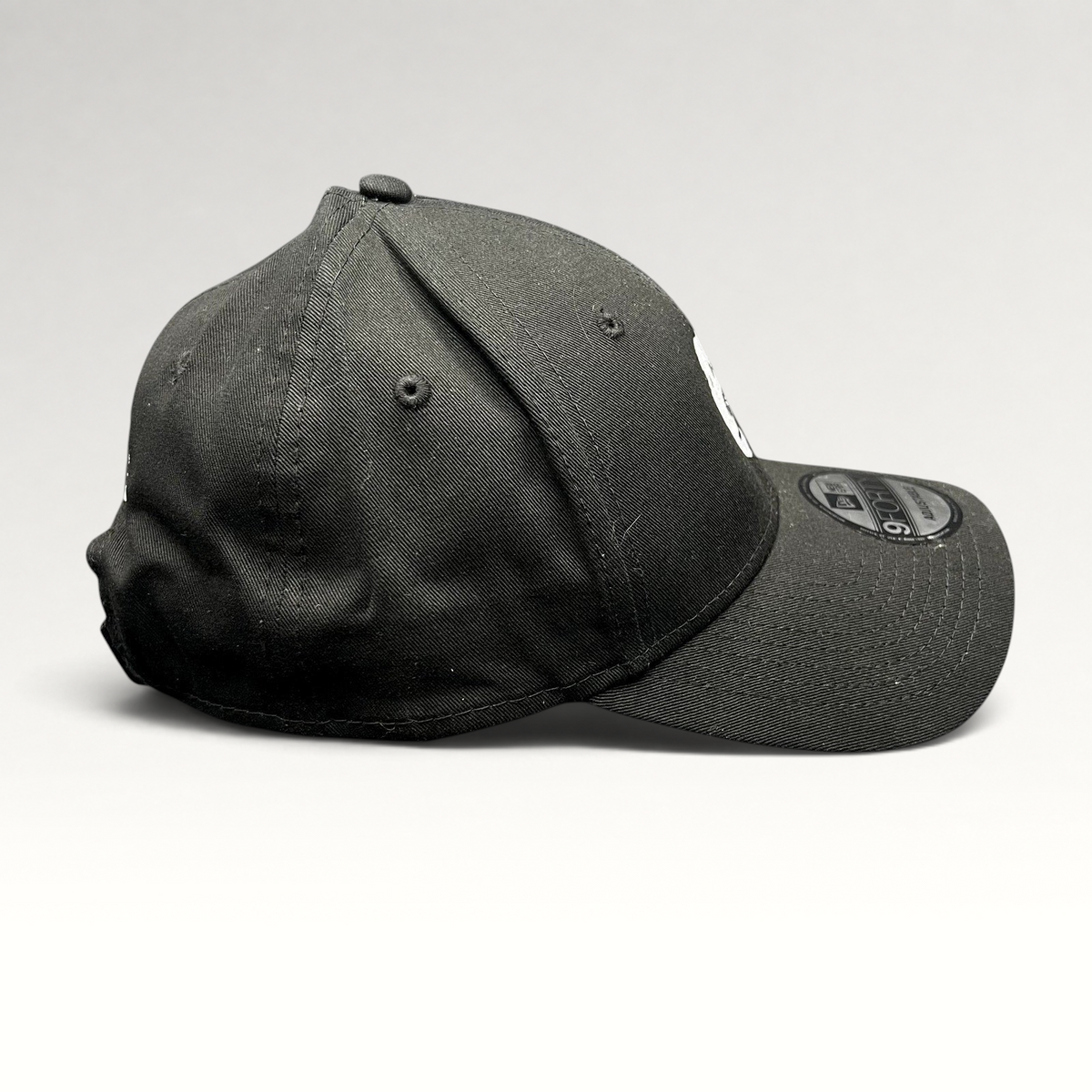 Raree Finds black New Era 9FORTY strapback hat with white embroidered Five Park Miami Beach crest logo and curved brim