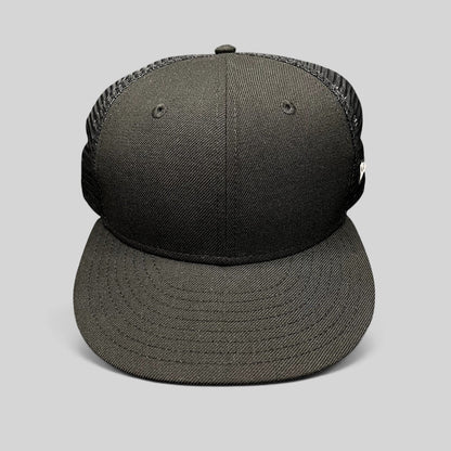 Raree Finds black New Era 59FIFTY blank fitted trucker hat with a structured high crown and breathable mesh back.