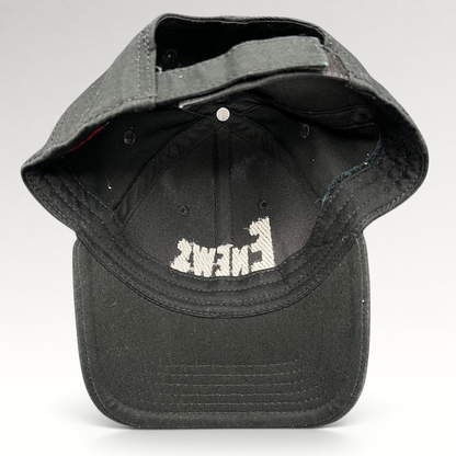 Raree Finds vintage black OTTO Cap snapback hat featuring an embroidered E! News logo on the interior crown