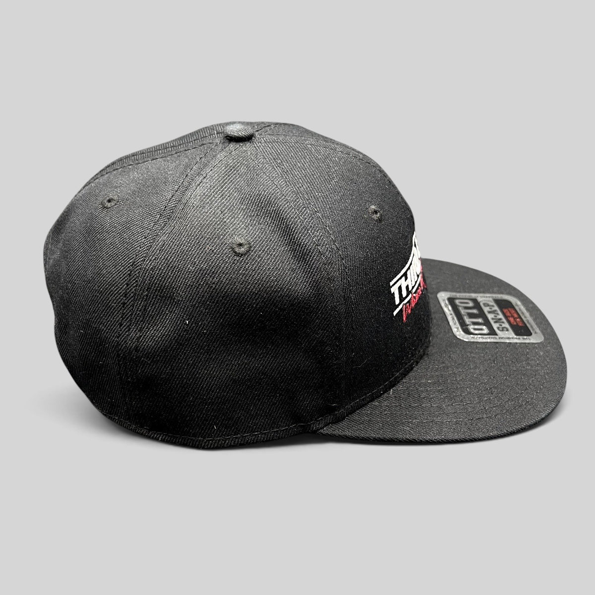 Raree Finds black OTTO snapback hat with Third Encore white and red embroidered logo and flat brim