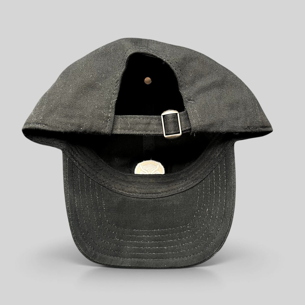 Raree Finds official Marvel Black Panther movie promo strapback hat in black with adjustable metal buckle closure
