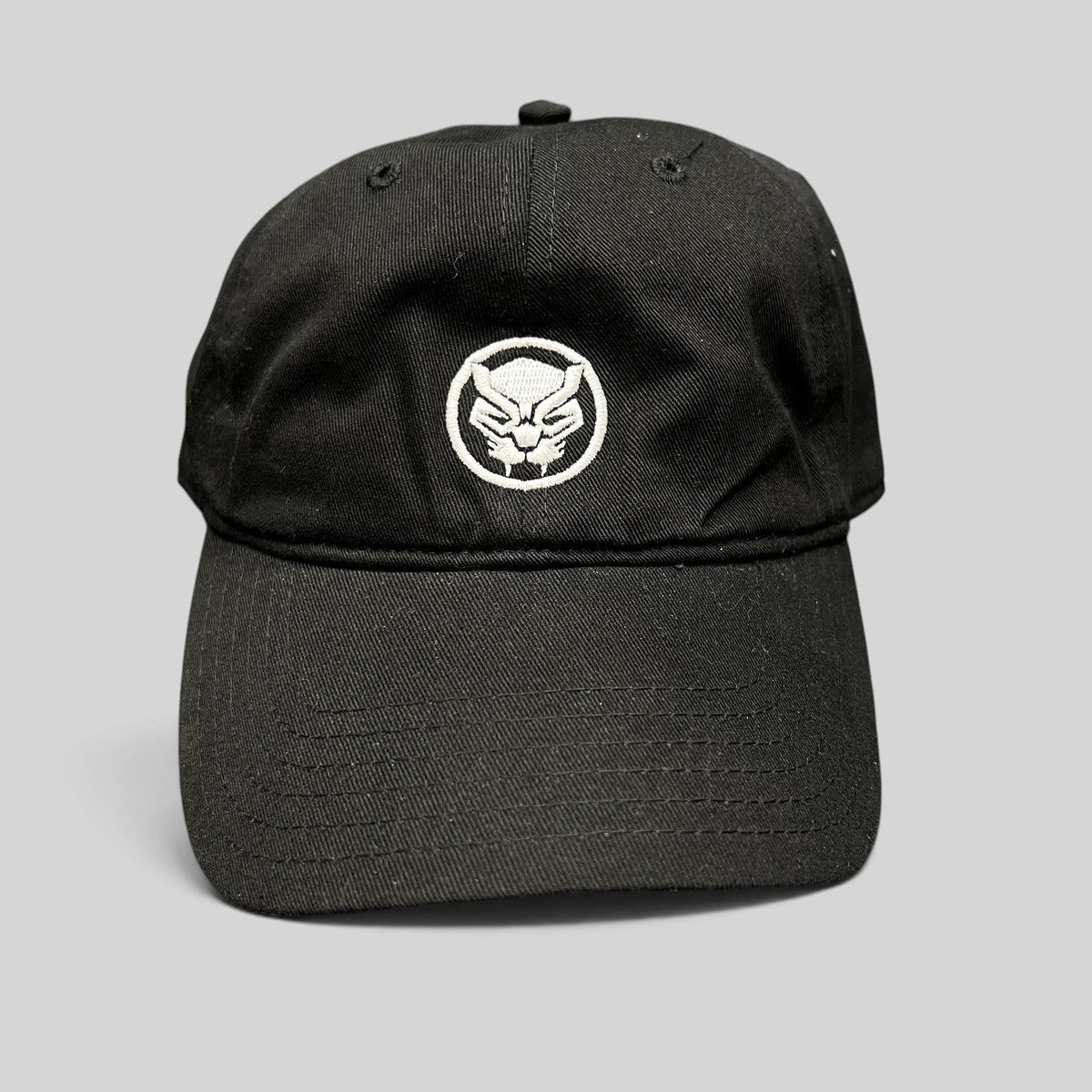 Raree Finds official Marvel Black Panther movie promo strapback hat in black with an embroidered mask logo