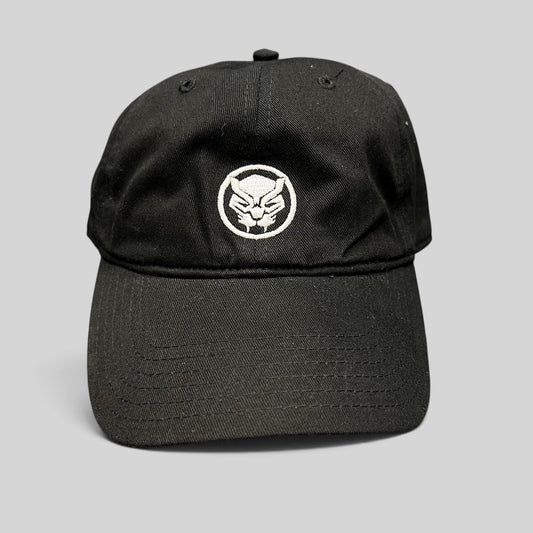 Raree Finds official Marvel Black Panther movie promo strapback hat in black with an embroidered mask logo