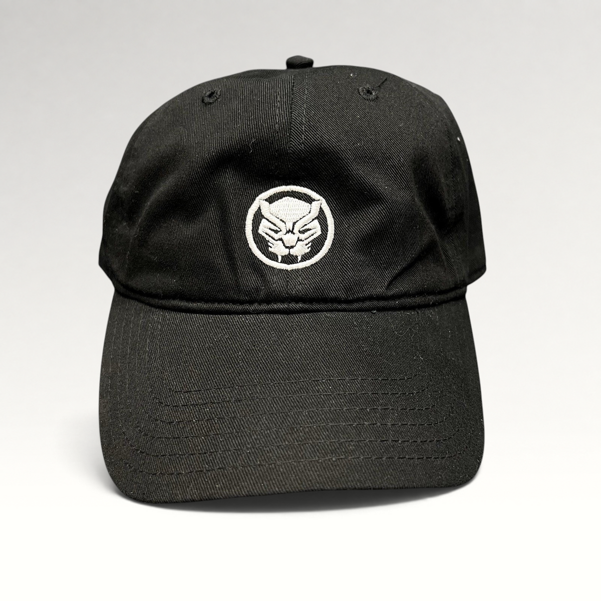 Raree Finds official Marvel Black Panther movie promo strapback hat in black with an embroidered mask logo