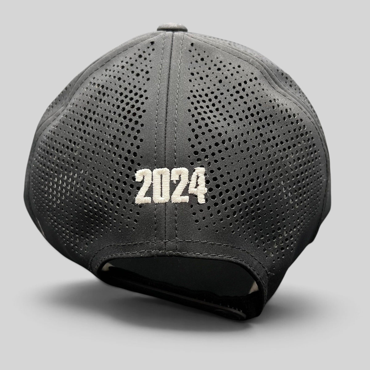 Raree Finds black performance snapback hat with 2024 embroidered on the perforated back panel