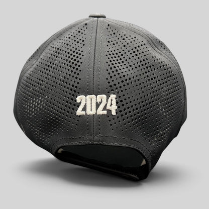 Raree Finds black performance snapback hat with 2024 embroidered on the perforated back panel