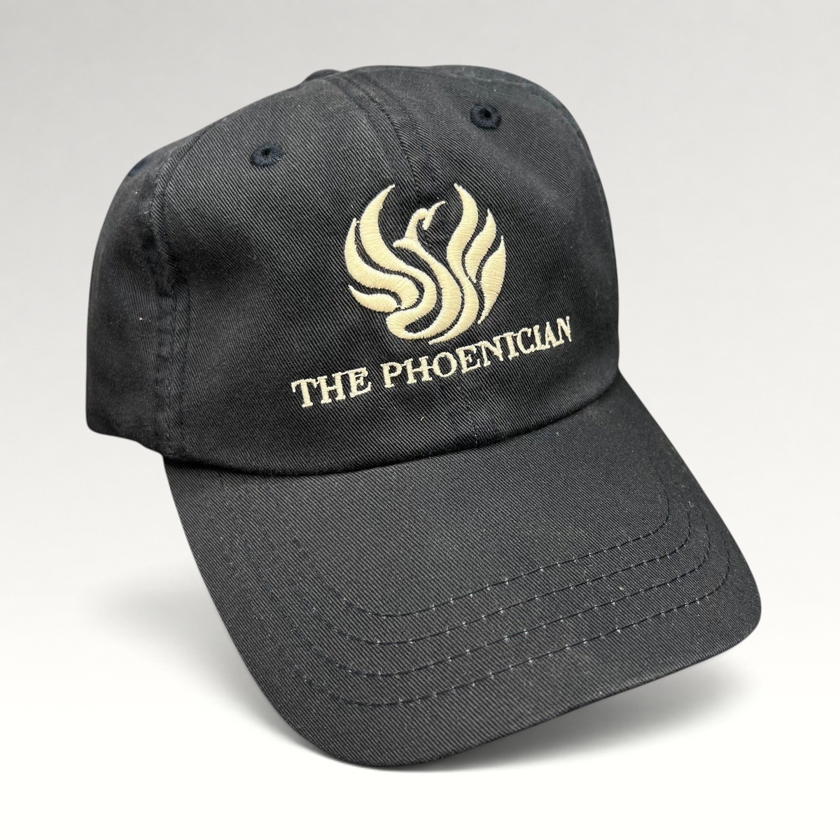 Raree Finds black cotton strapback hat featuring The Phoenician Scottsdale golf club logo embroidery