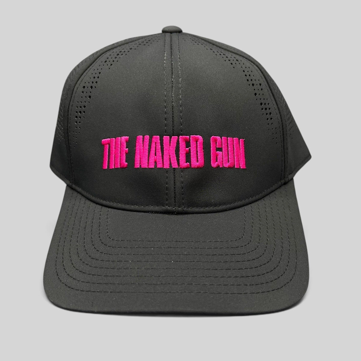Raree Finds black Imperial snapback hat with hot pink The Naked Gun embroidery and perforated side panels