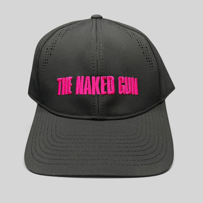 Raree Finds black Imperial snapback hat with hot pink The Naked Gun embroidery and perforated side panels