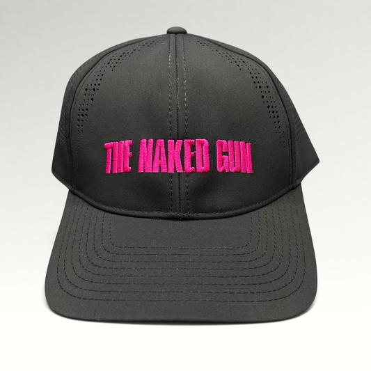 Raree Finds black Imperial snapback hat with hot pink The Naked Gun embroidery and perforated side panels