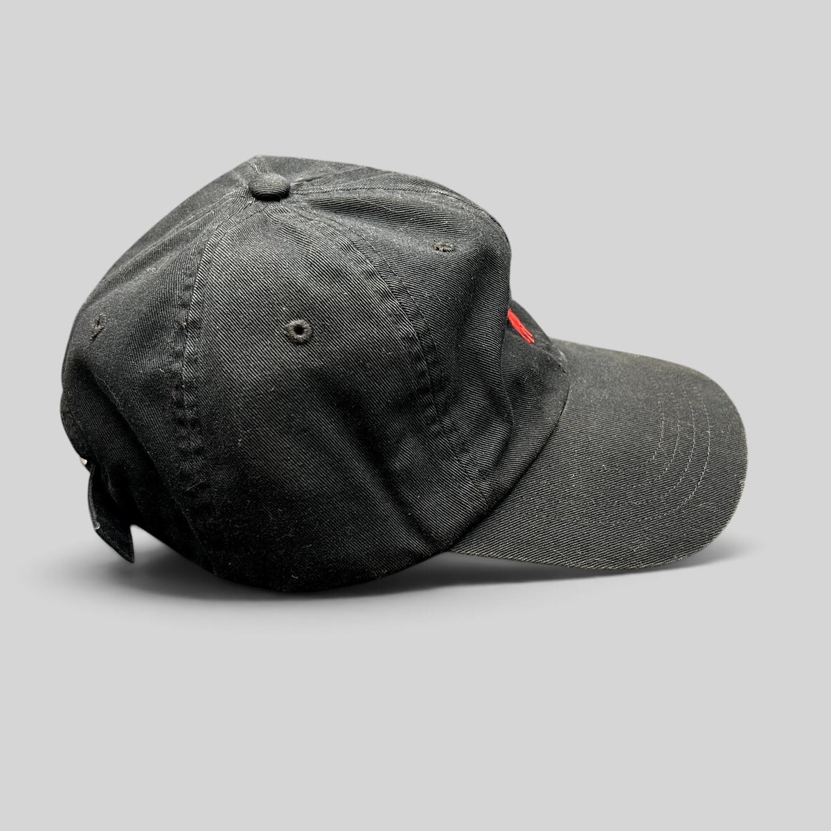 Raree Finds black cotton twill Polo Ralph Lauren strapback cap with red embroidered pony logo on side profile