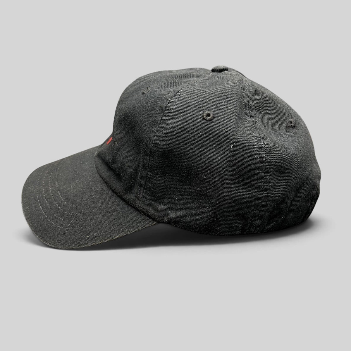 Raree Finds black cotton twill Polo Ralph Lauren strapback hat with red embroidered pony logo