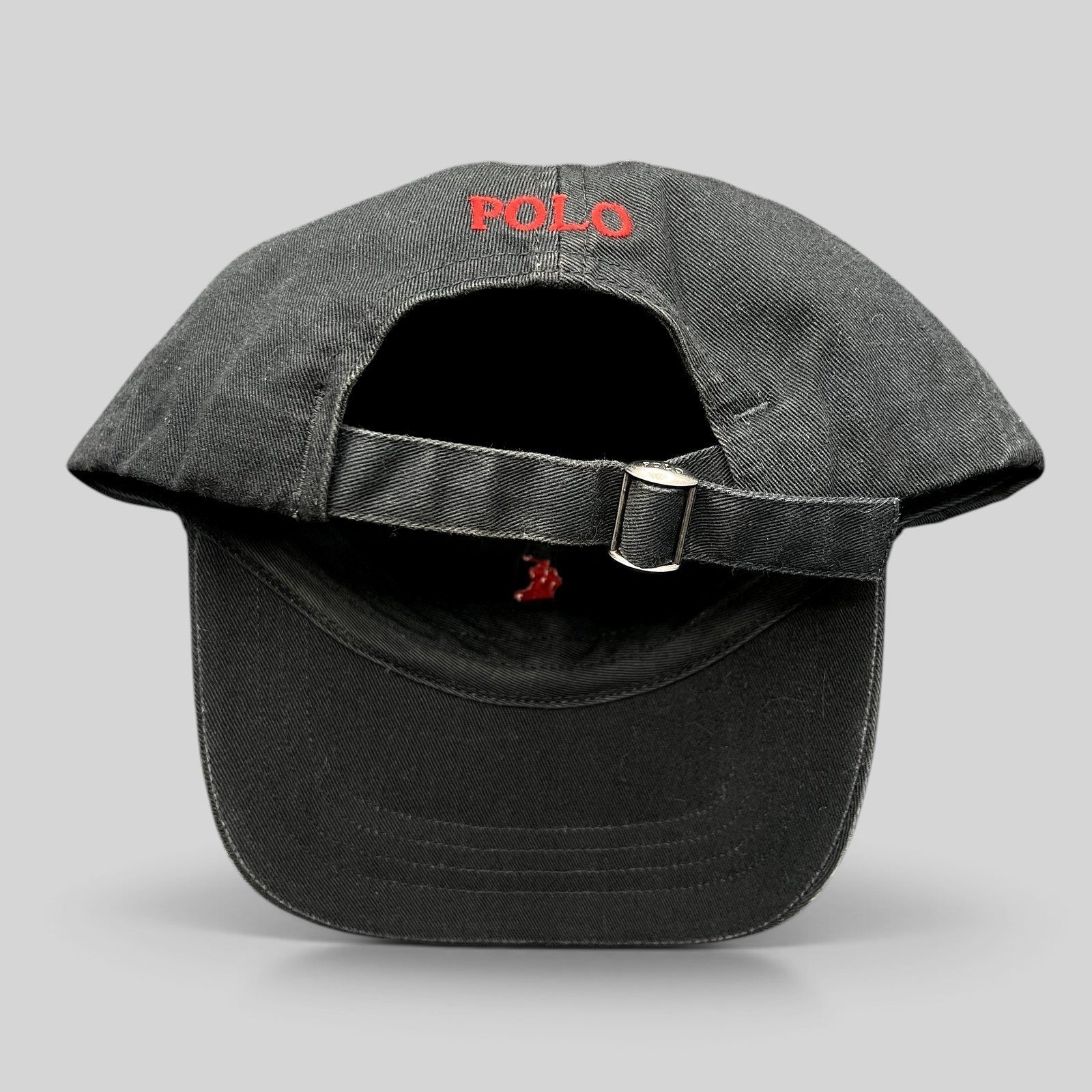 Raree Finds black Polo Ralph Lauren cotton strapback cap with red POLO embroidery on the adjustable back strap