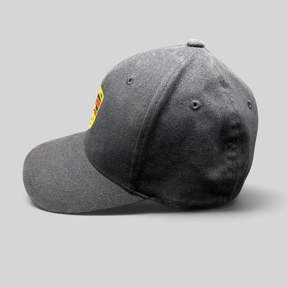 Raree Finds black Porsche Woodland Hills Flexfit cap with embroidered crest logo on the front side view