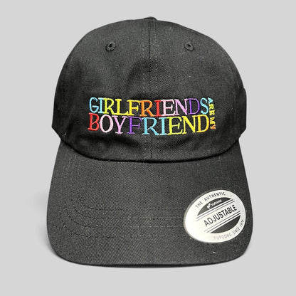 Raree Finds black cotton dad hat with colorful Girlfriends Boyfriends embroidery and Yupoong adjustable brim sticker