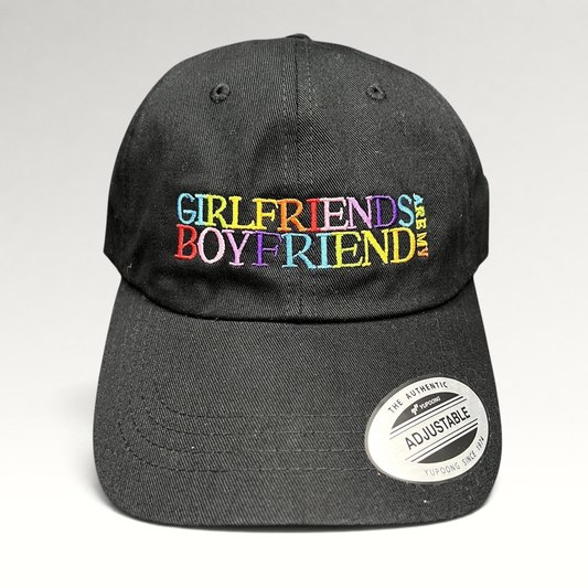 Raree Finds black cotton dad hat with colorful Girlfriends Boyfriends embroidery and Yupoong adjustable brim sticker