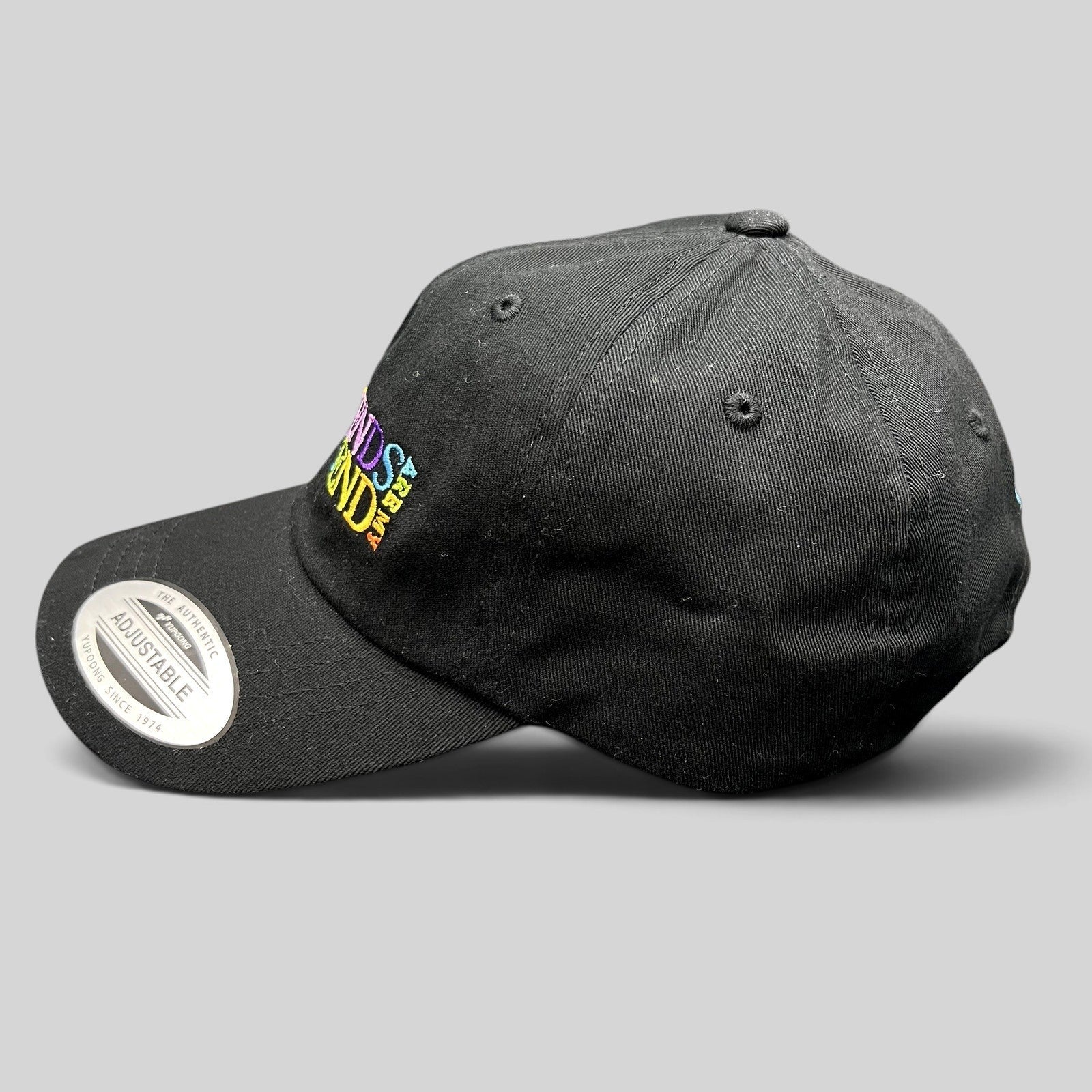 Raree Finds black cotton dad hat with colorful Girlfriends Boyfriends rainbow embroidery and curved brim