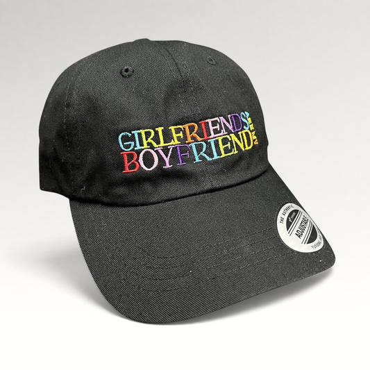 Raree Finds black cotton dad hat with colorful Girlfriends Boyfriends rainbow embroidery and curved brim