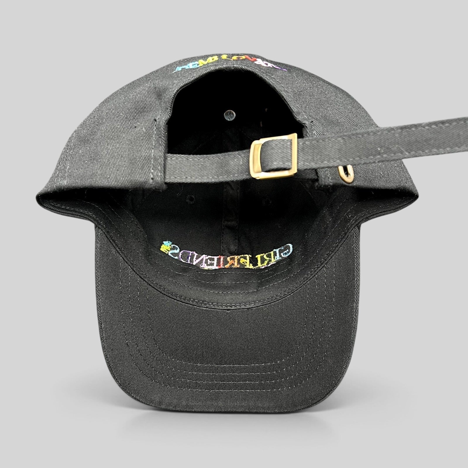 Raree Finds black cotton dad hat with rainbow Girlfriends Boyfriends embroidery and adjustable metal buckle strap