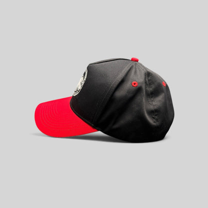Raree Finds Diamond Head Clothing Co. black and red snapback hat with embroidered Hawaii patch on structured crown