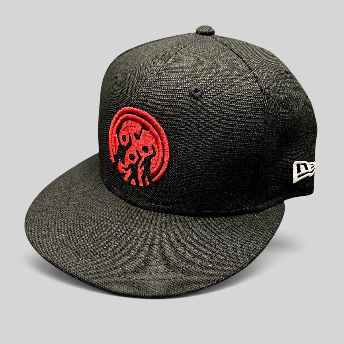 Raree Finds black New Era 9FIFTY snapback hat with a red embroidered Background Vibez logo on the front crown.