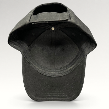 Raree Finds black The Boring Company strapback hat interior view showing adjustable closure and structured cotton crown