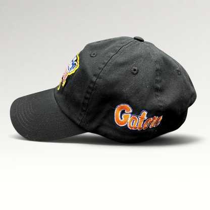 Raree Finds black Bayou Apparel strapback hat featuring an embroidered Sugar Bowl logo and Florida Gators side patch.