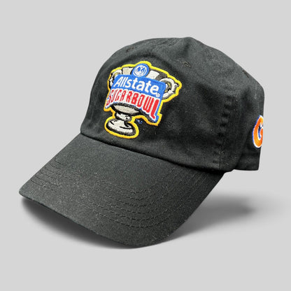 Raree Finds black strapback hat featuring an embroidered Allstate Sugar Bowl trophy logo and Florida Gators side patch